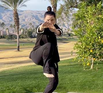 Kendra Mahon demonstrating Bil Sao, the thrusting finger strike