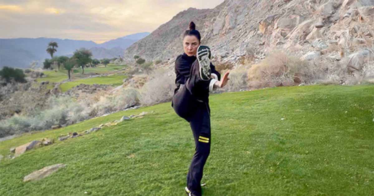Kendra Mahon executing a kick from the Chum Kiu form